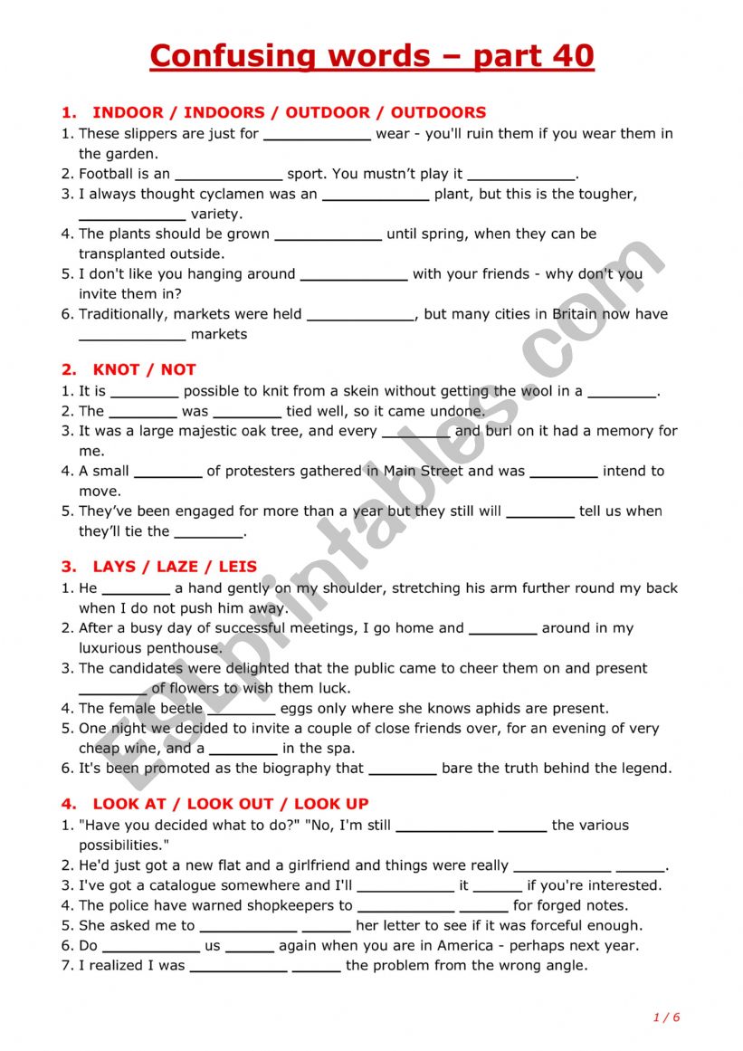 Confusing words - part 40 worksheet