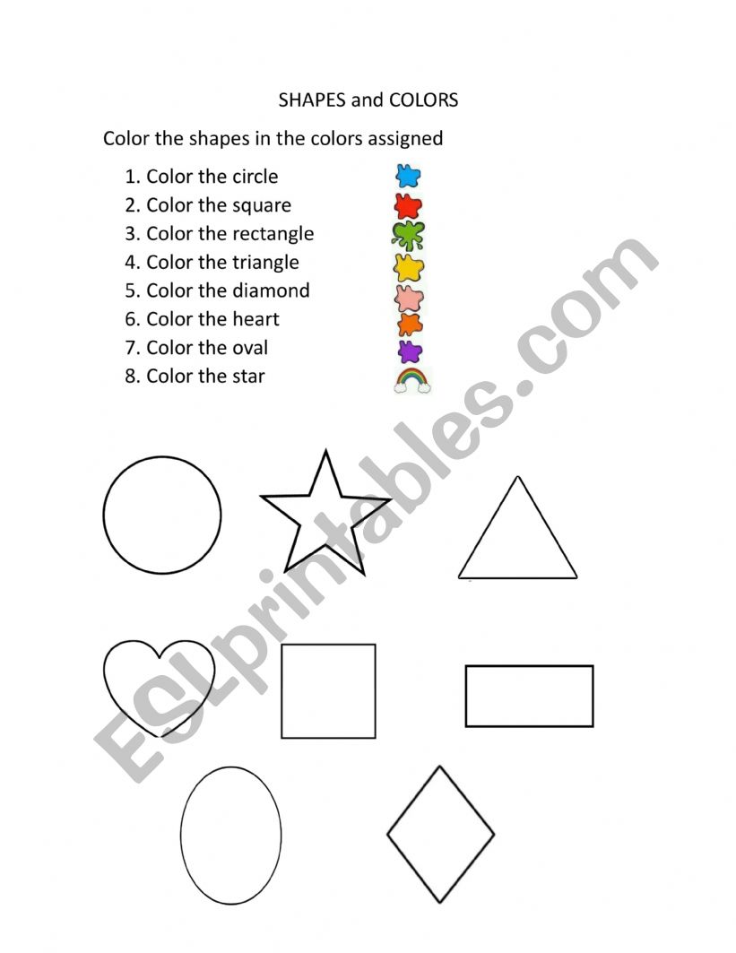ESL: Shapes, Colors and Sizes Spelling Quiz Worksheet for 2nd