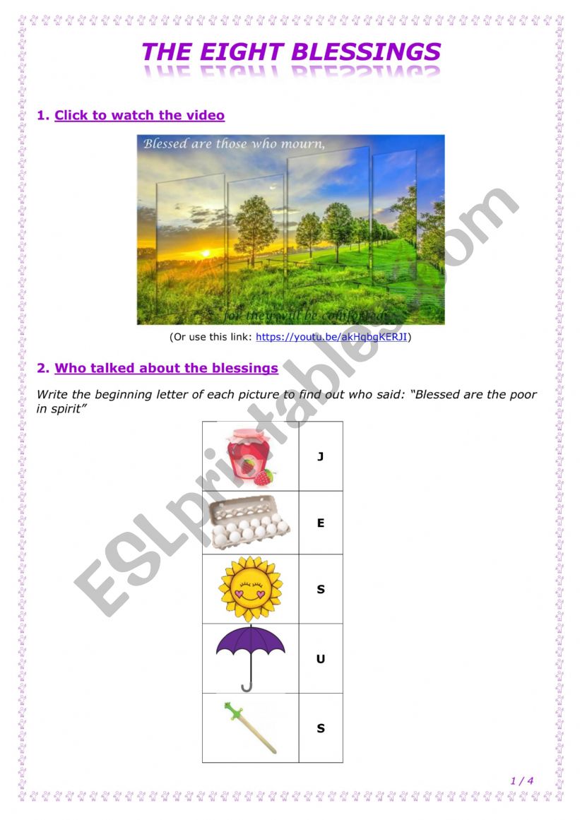 The Eight Blessings worksheet