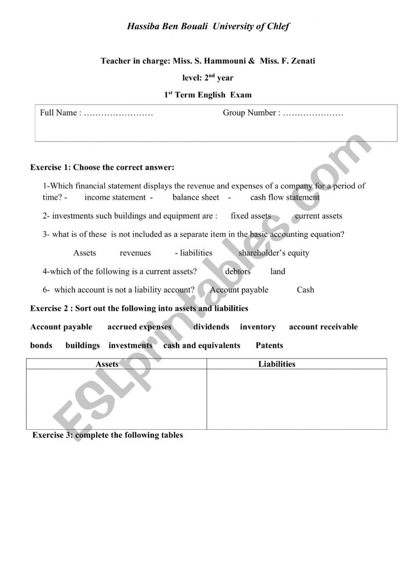 finance worksheet