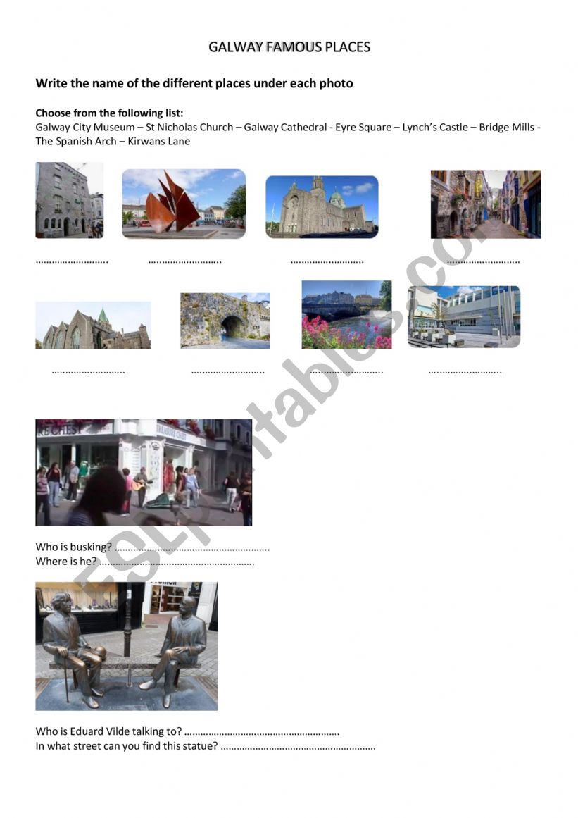 Galway famous places  worksheet