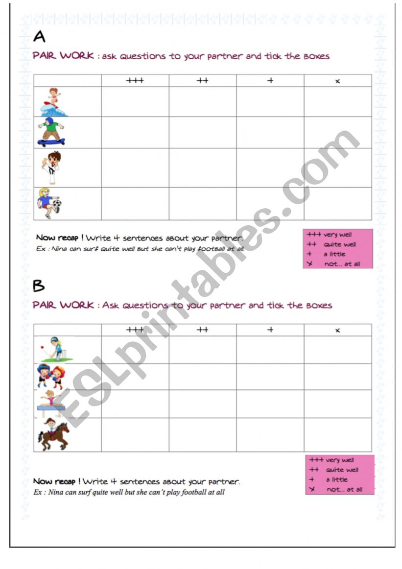 How well ...  PAIR WORK worksheet