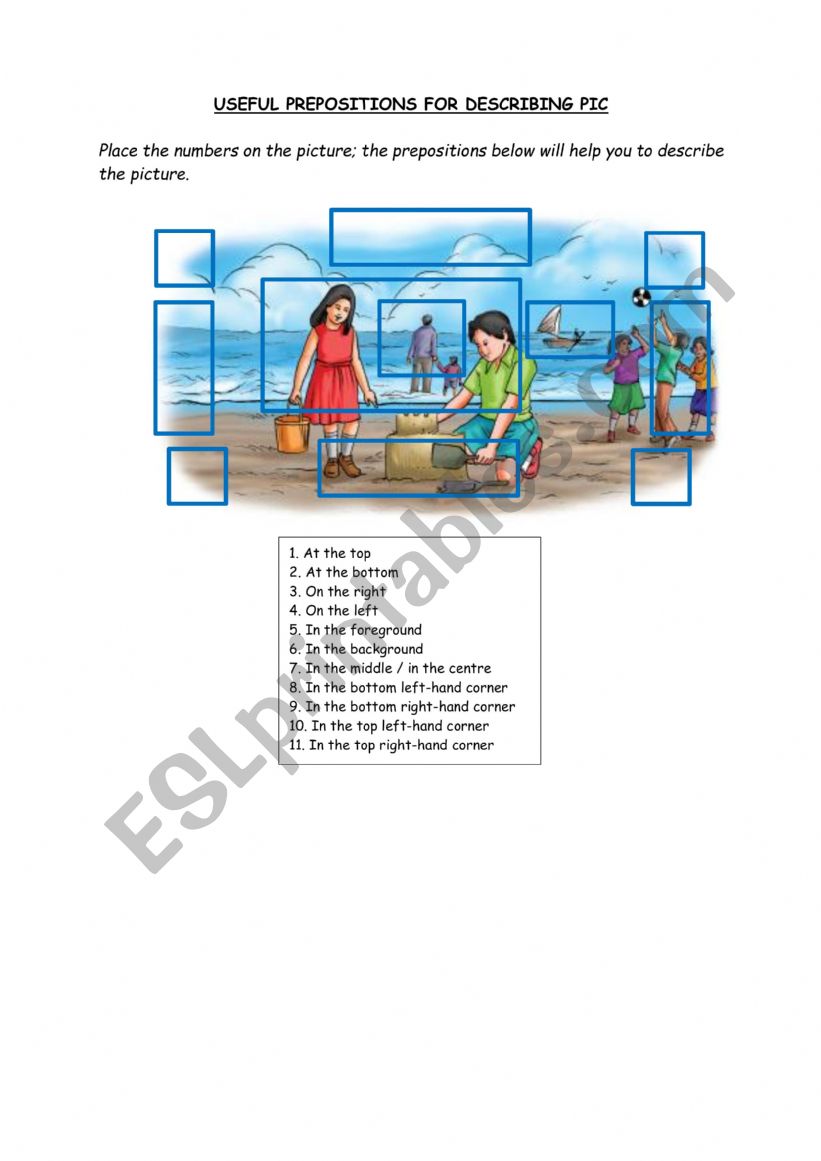 Useful prepositions for describing pic 