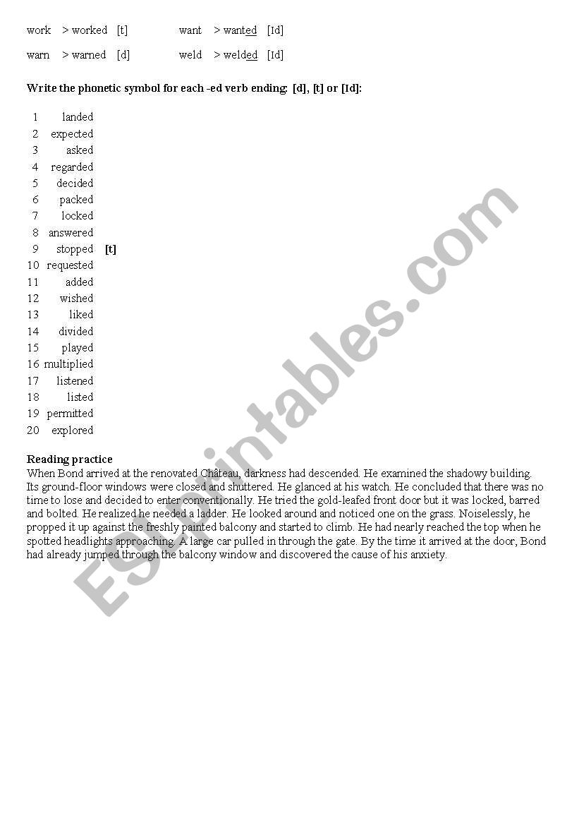 Phonetics ed sound worksheet