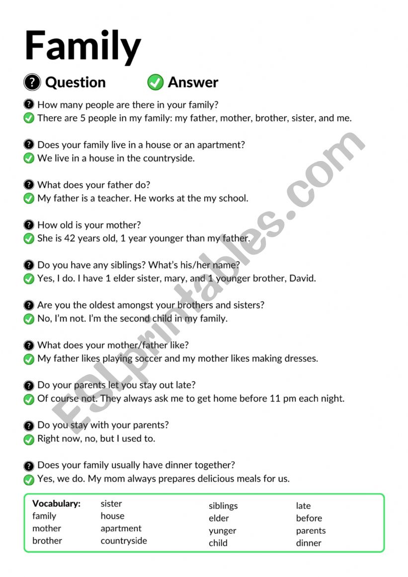 Family worksheet