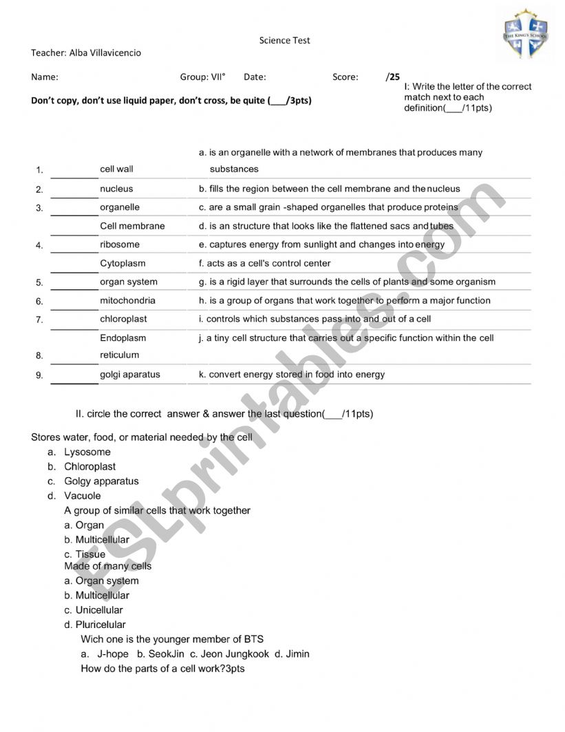 crossword worksheet