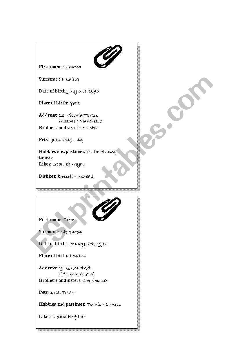 Interview a friend worksheet