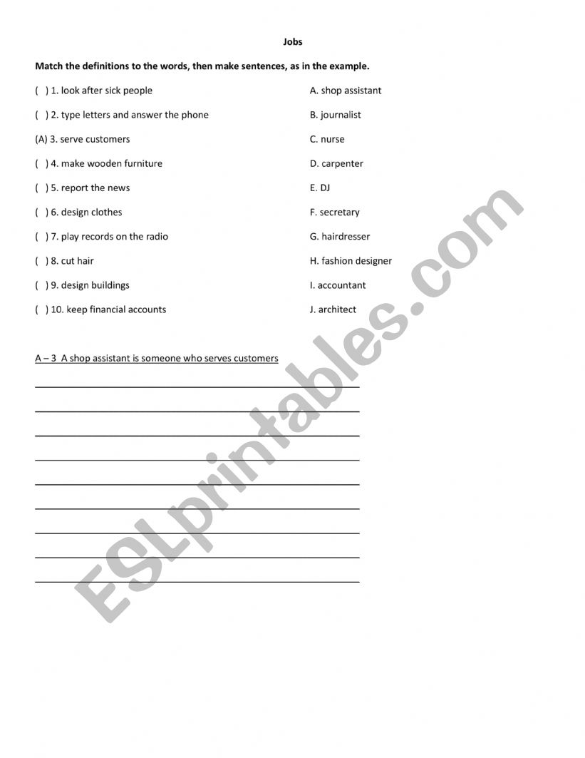 Jobs worksheet