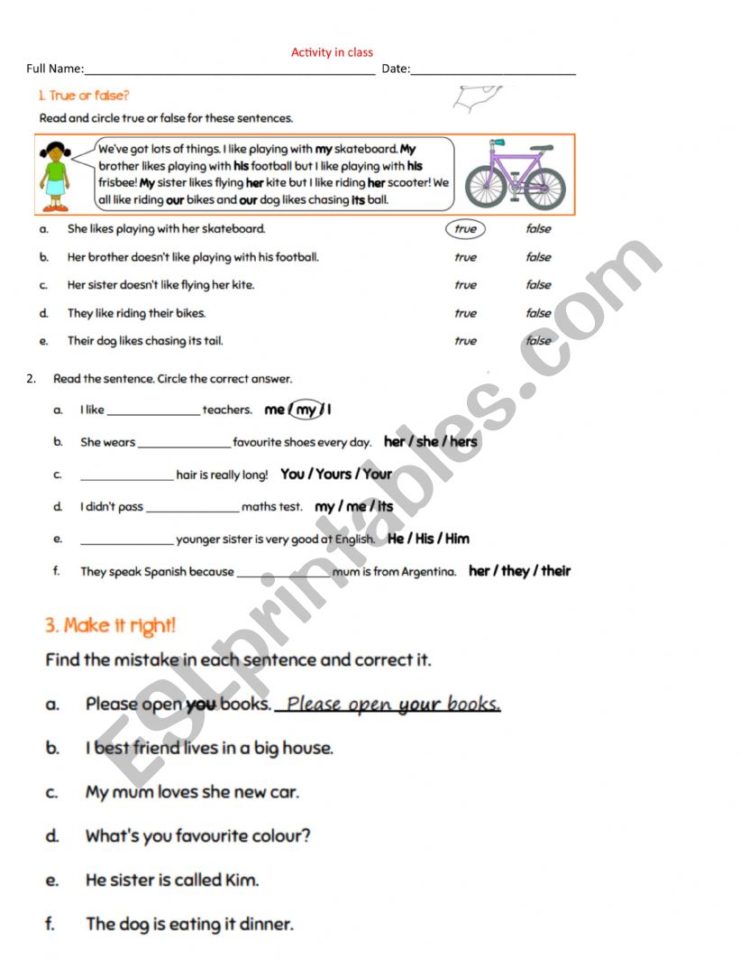 DEmostrative adjective worksheet