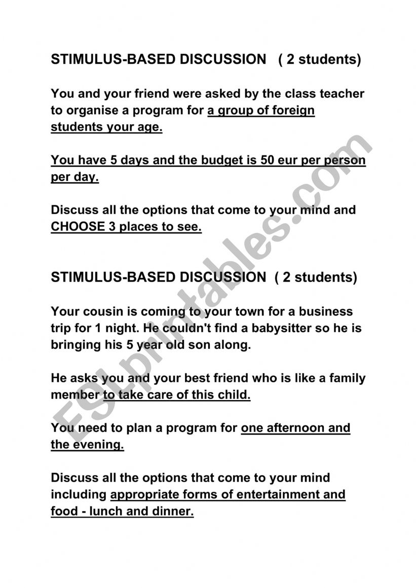 Stimulus-based discussion worksheet