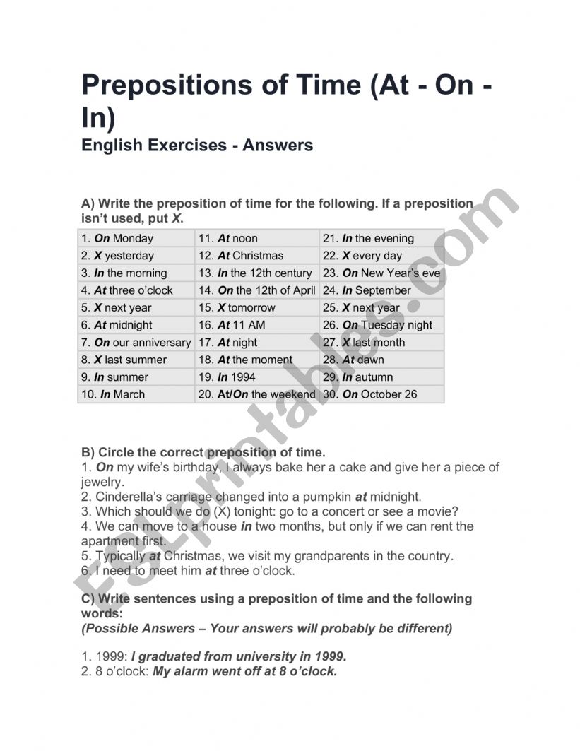 Preposition of place worksheet