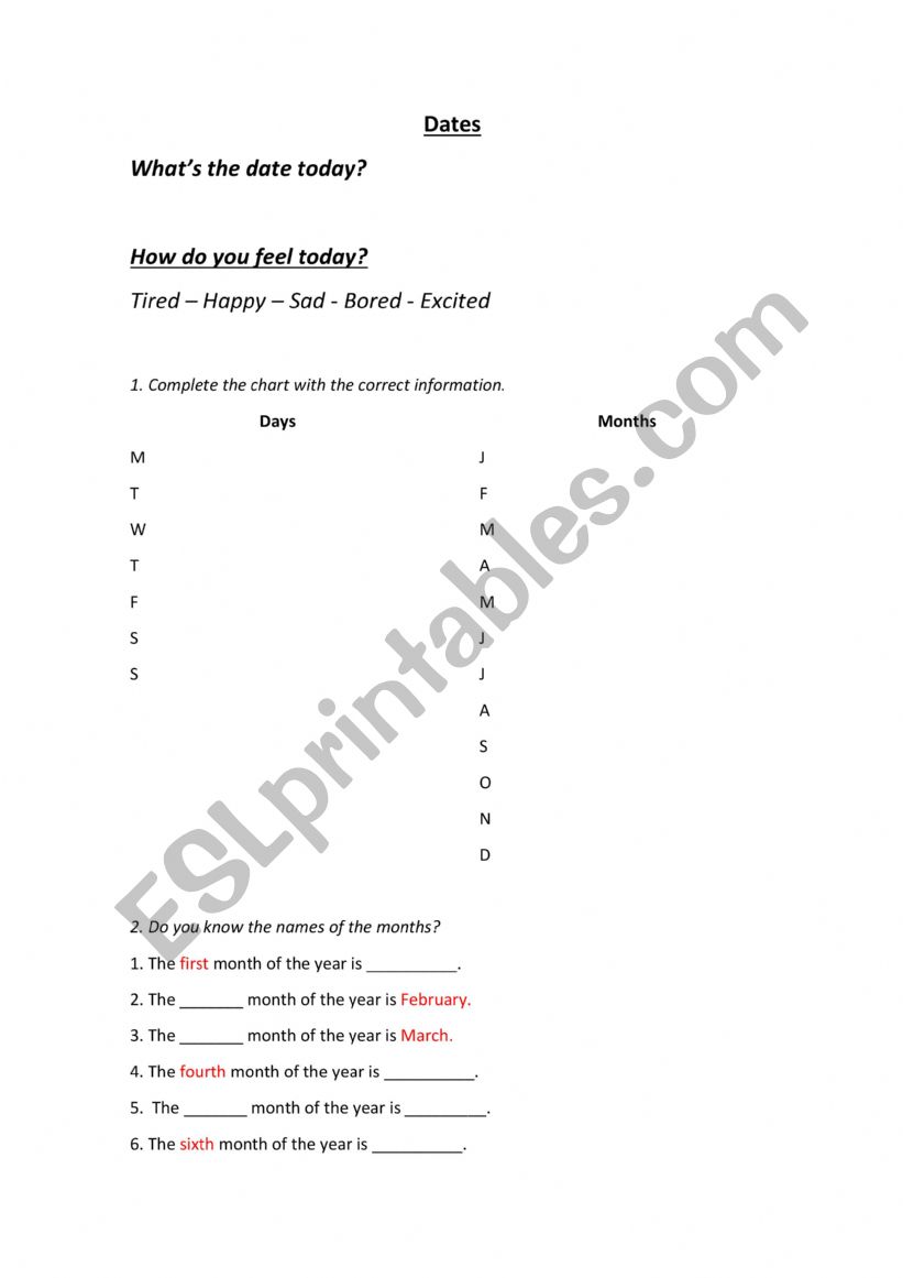 Dates worksheet