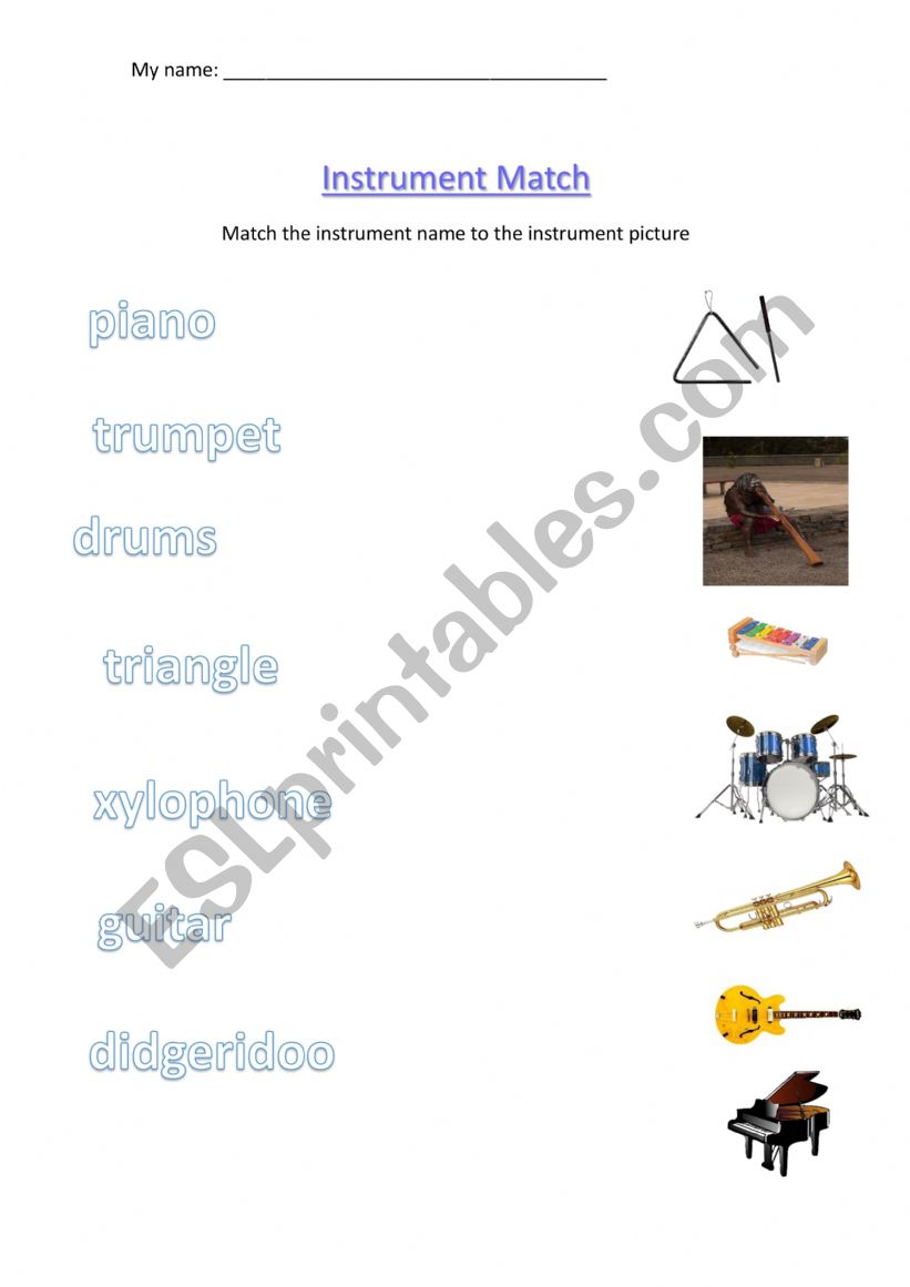 Instruments match worksheet