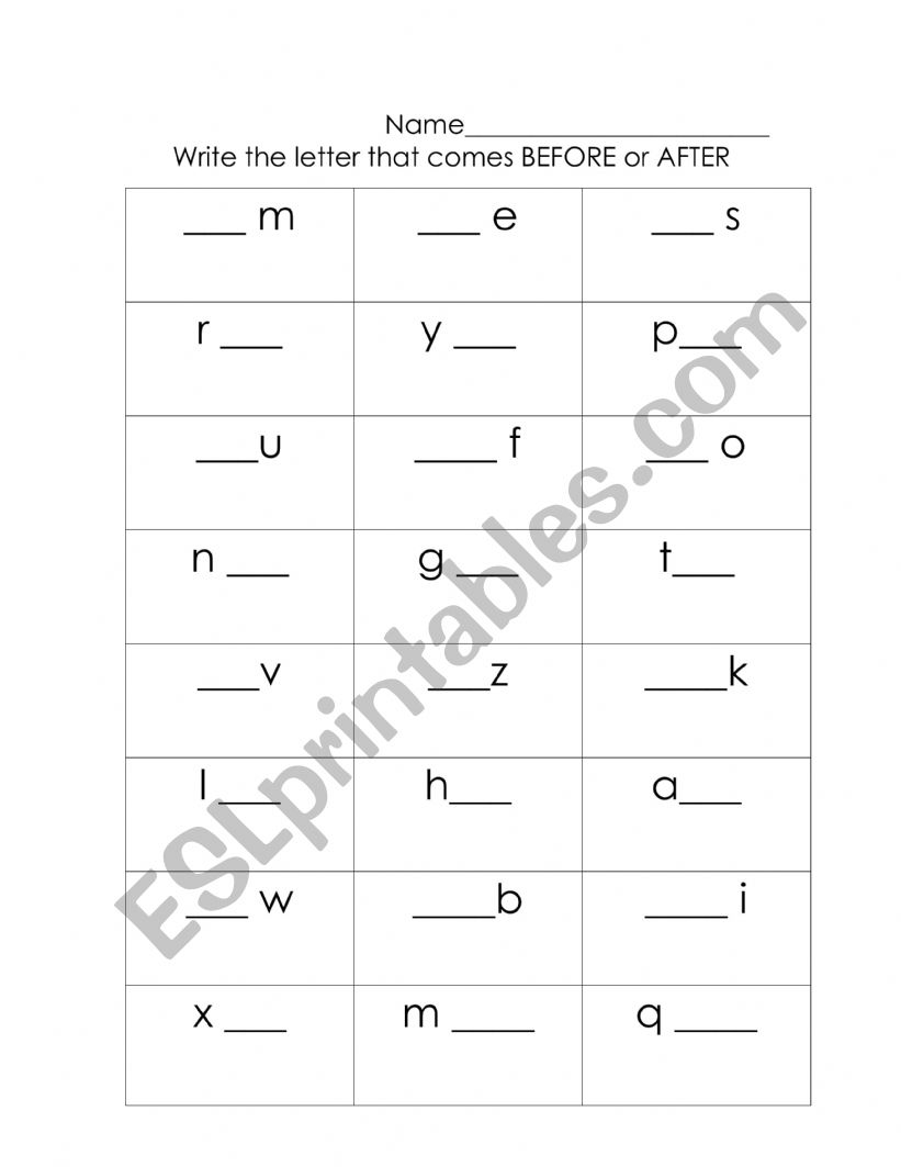 Before or After ABCs worksheet