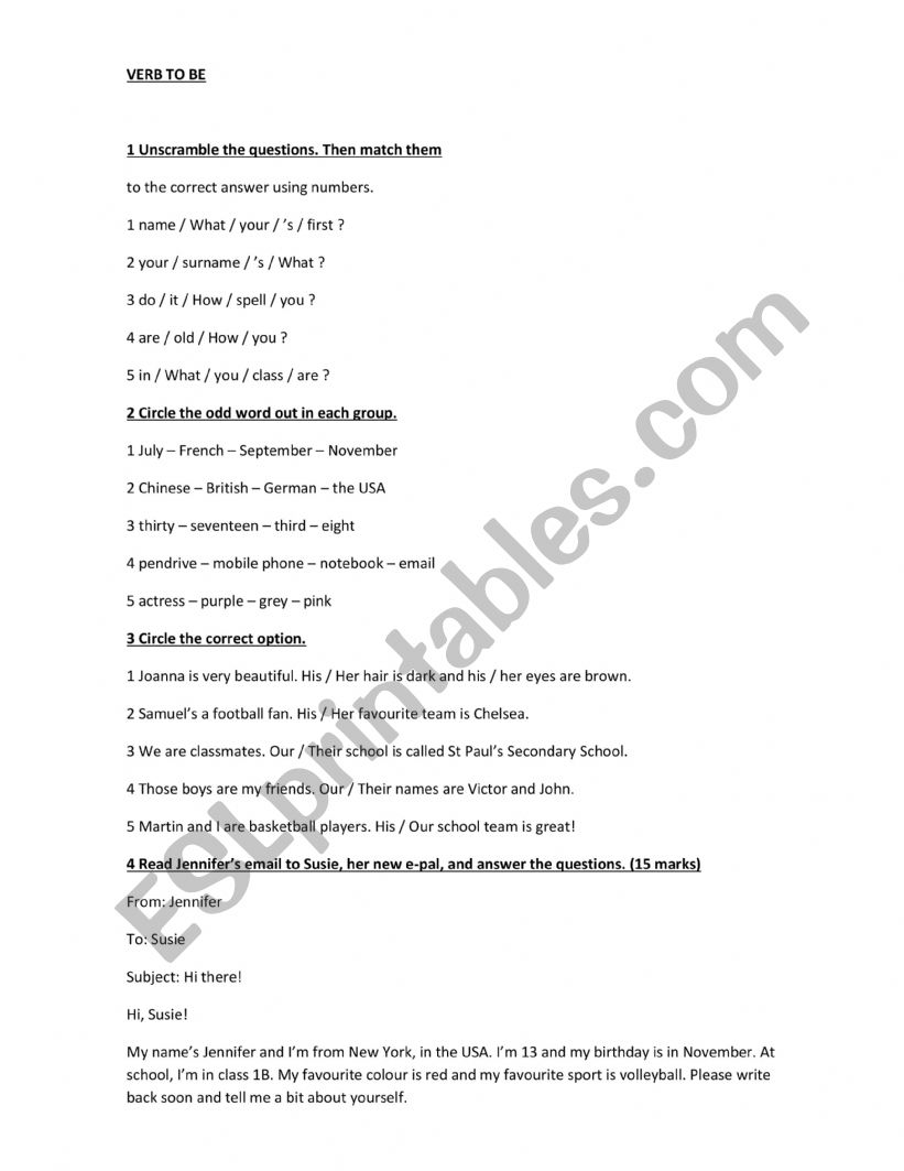 VERB TO BE worksheet