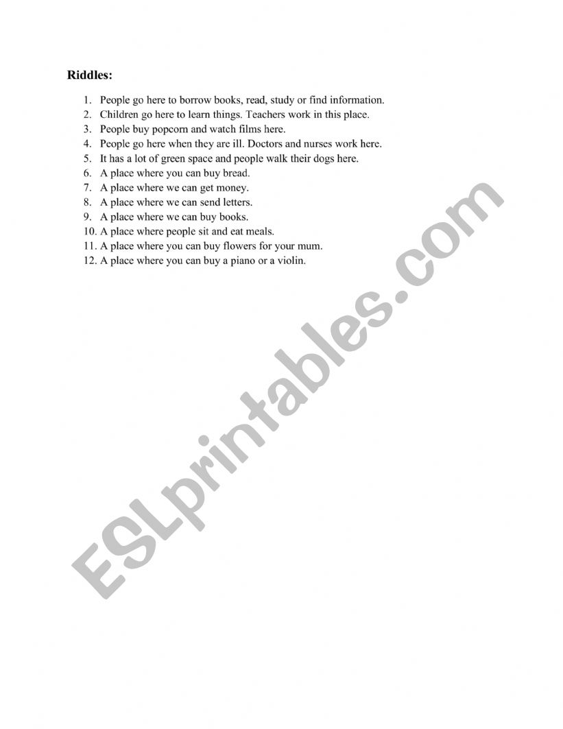 riddles worksheet