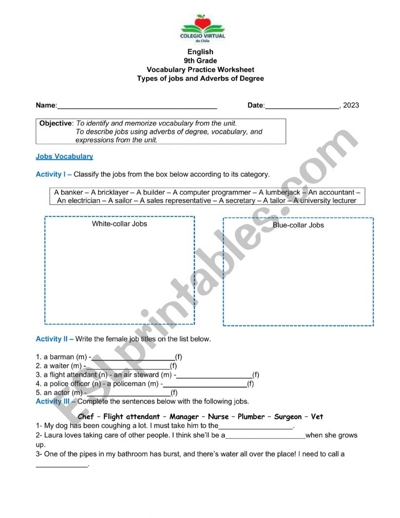 jobs worksheet