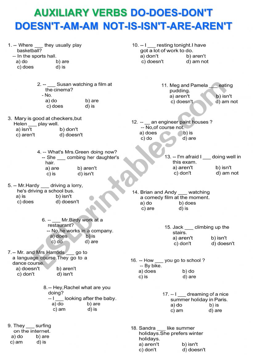 Axiliares en Ingles worksheet