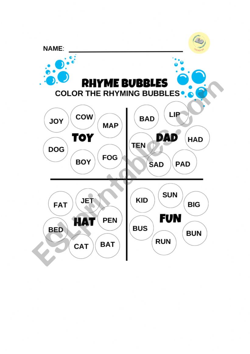 English Worksheets Rhyme Activity