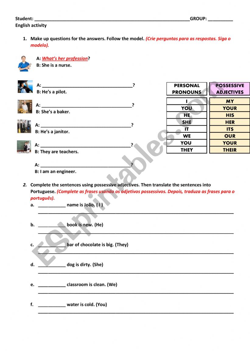 POSSESSIVE ADJECTIVES EXERCISES