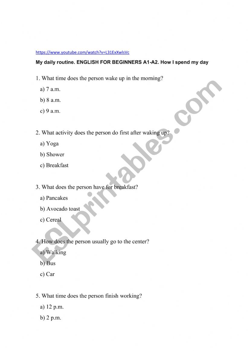 DAILY ROUTINES-LISTENING WORKSHEET