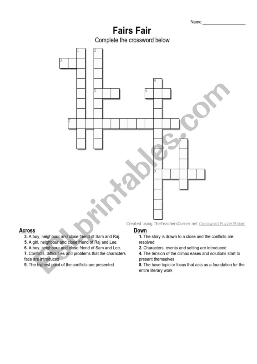 Fairs Fair Crossword Puzzle worksheet