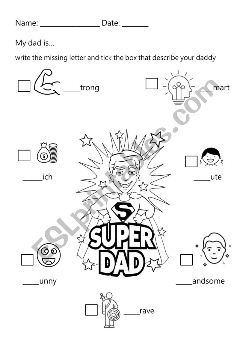 Father�s Day adjectives worksheet