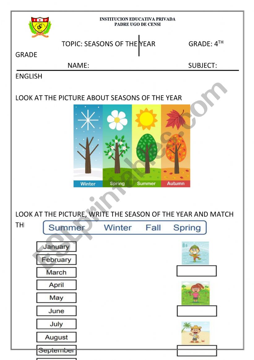 WEATHER AND SEASONS worksheet