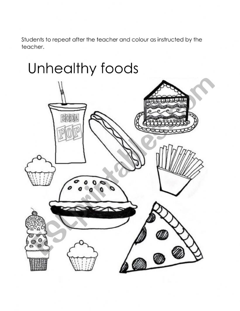 Unhealthy food worksheet