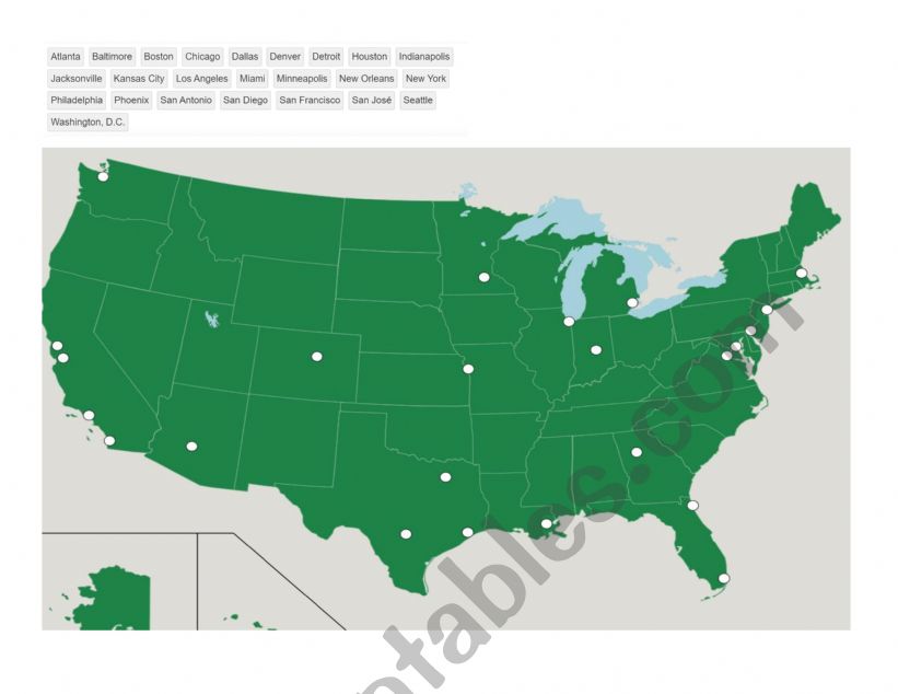 US Major Cities Map worksheet