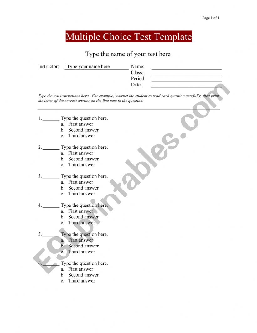 Multiple Choice Question  worksheet