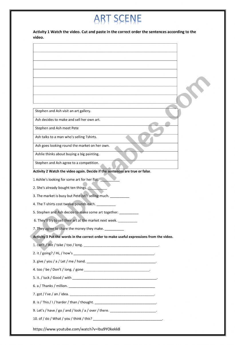 Art Scene video session worksheet