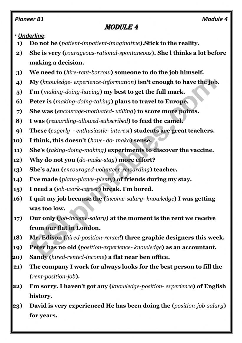 pioneer module 4 worksheet