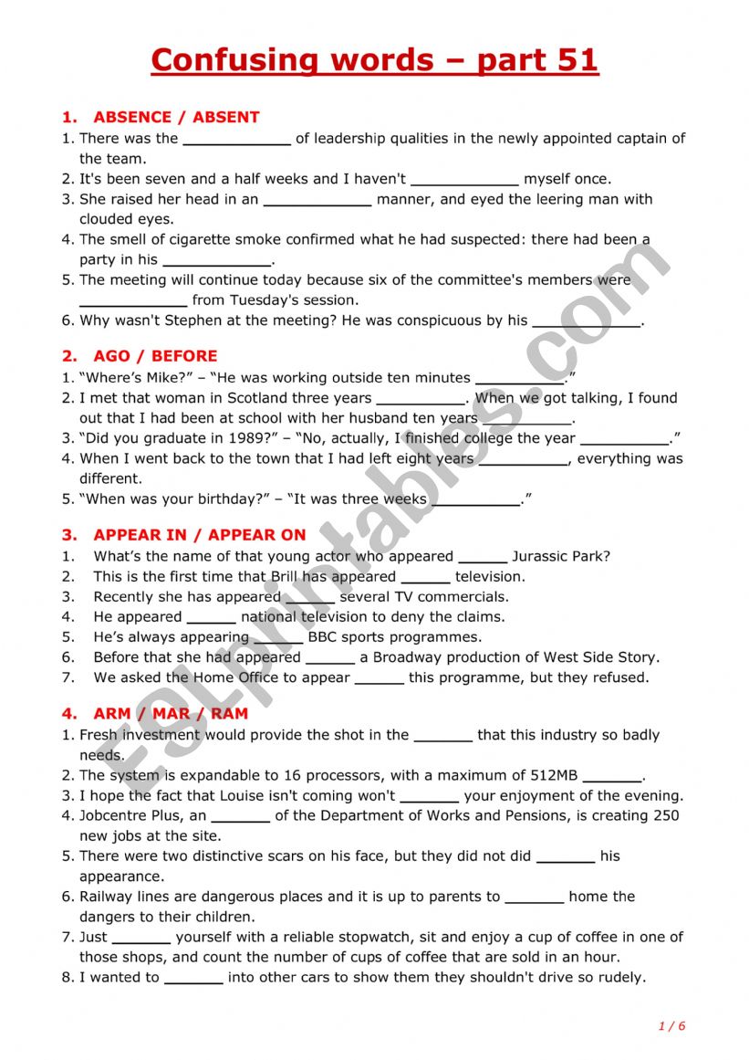 Confusing words - part 51 worksheet