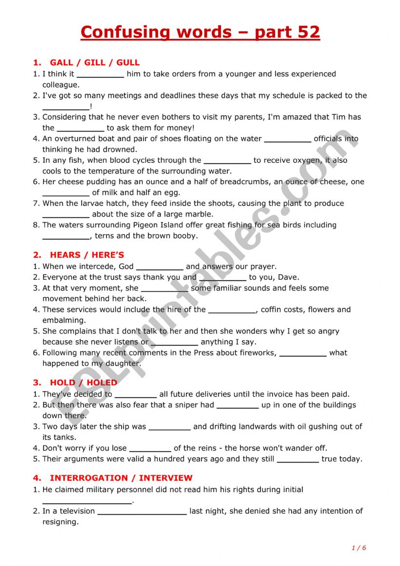 Confusing words - part 52 worksheet