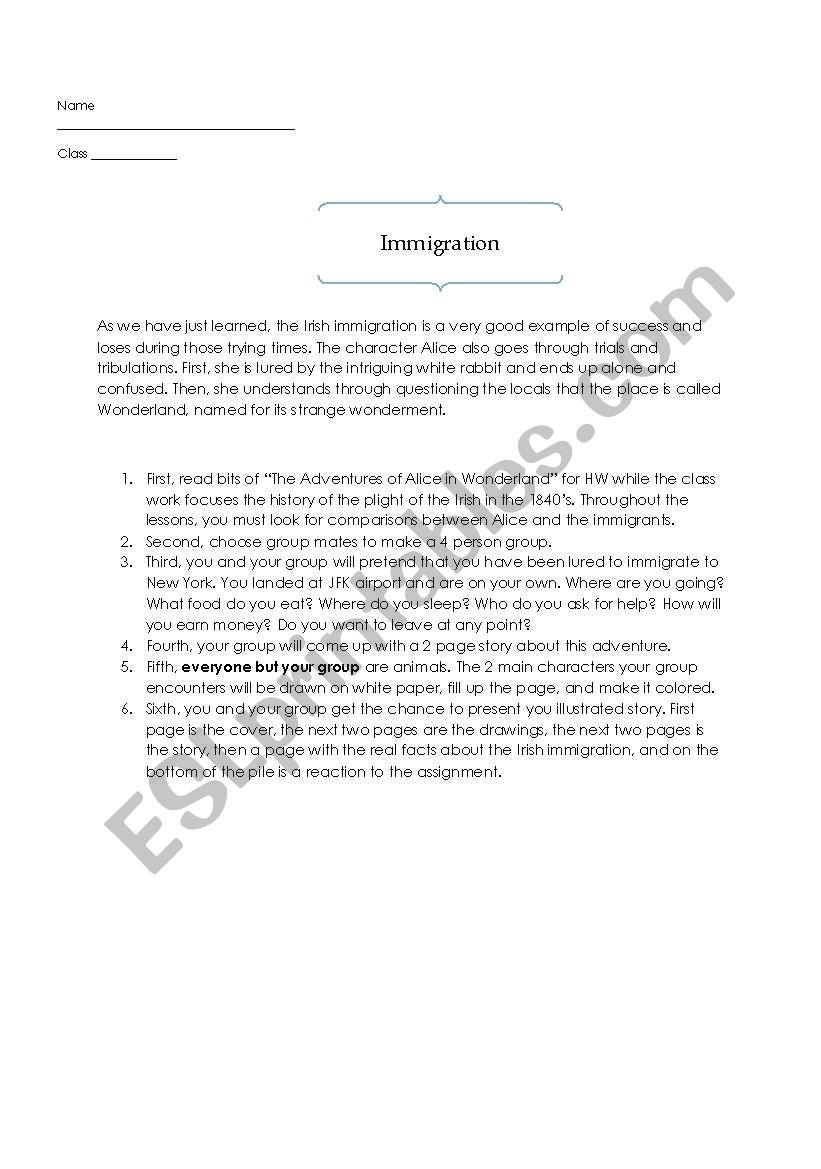 Immigrants in Wonderland worksheet