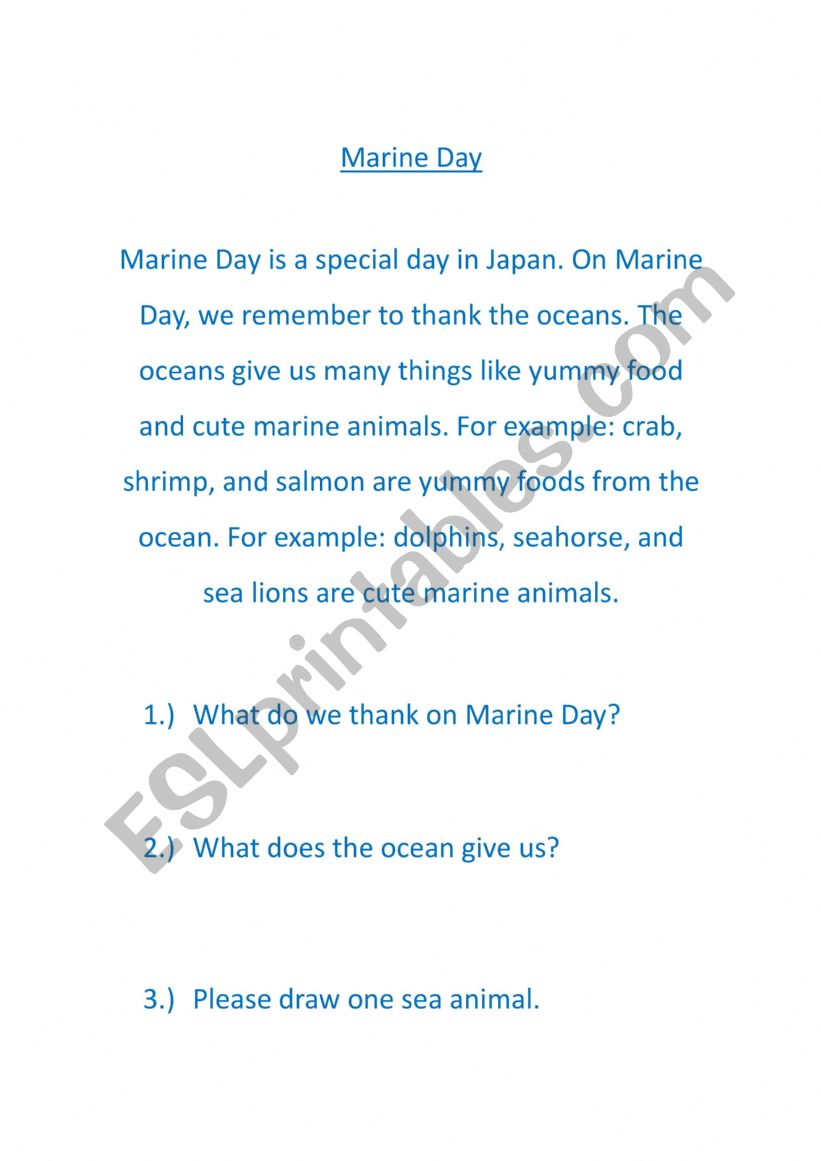 Marine Day worksheet
