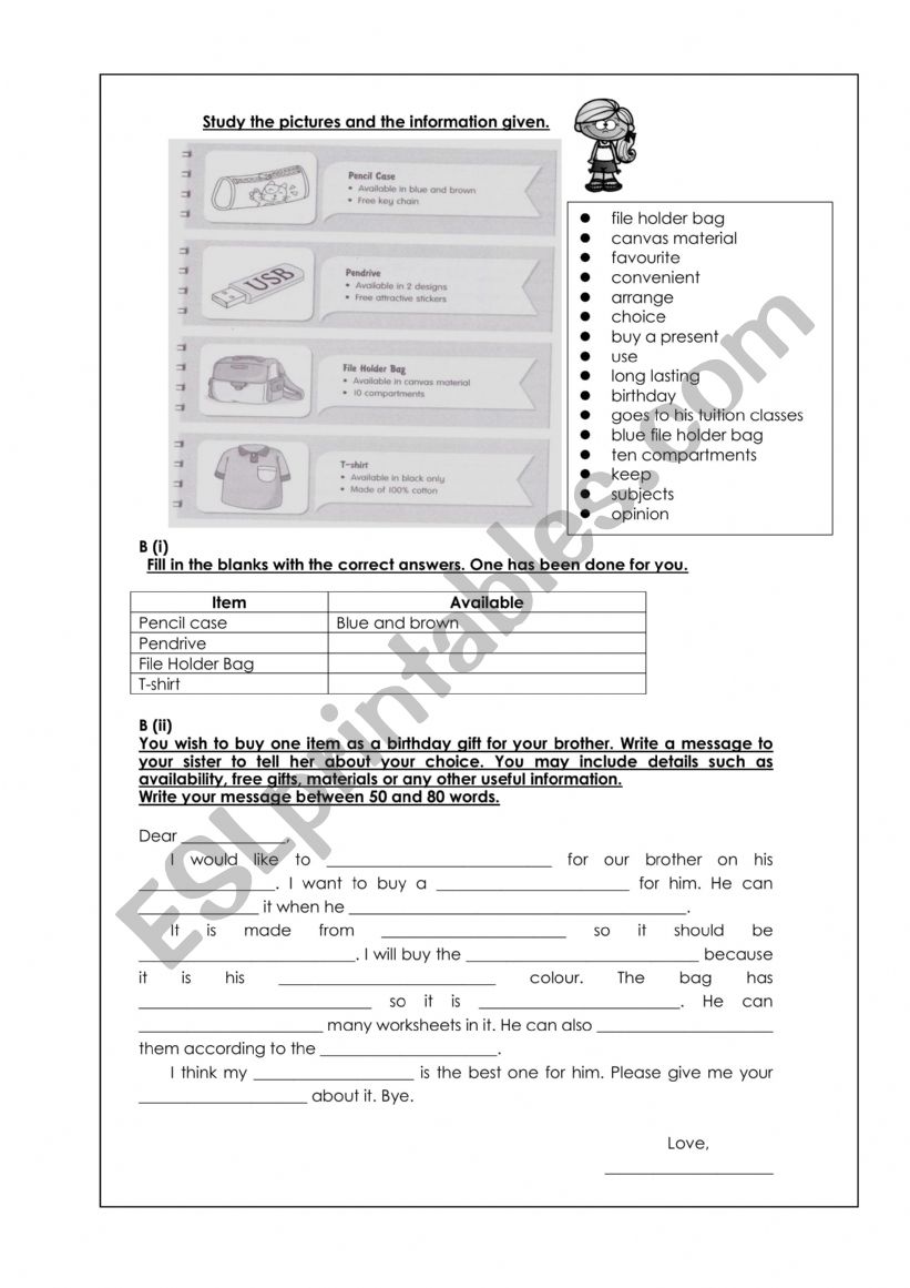 Writing a message worksheet