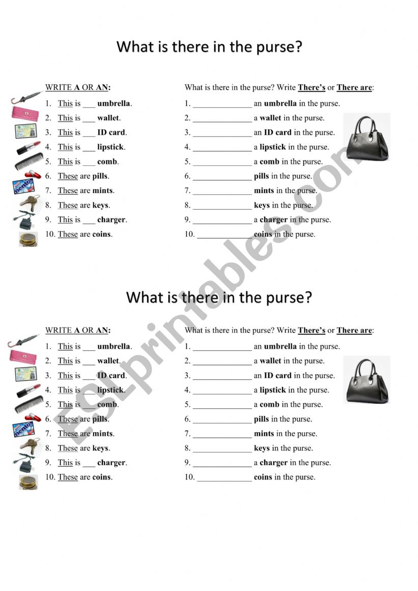 What is there in the purse? worksheet