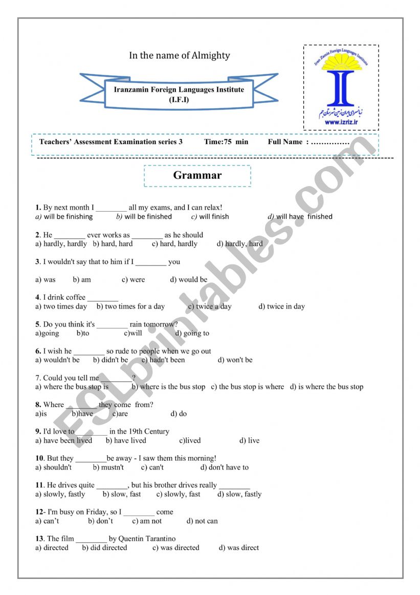 Assessment Test for English Students