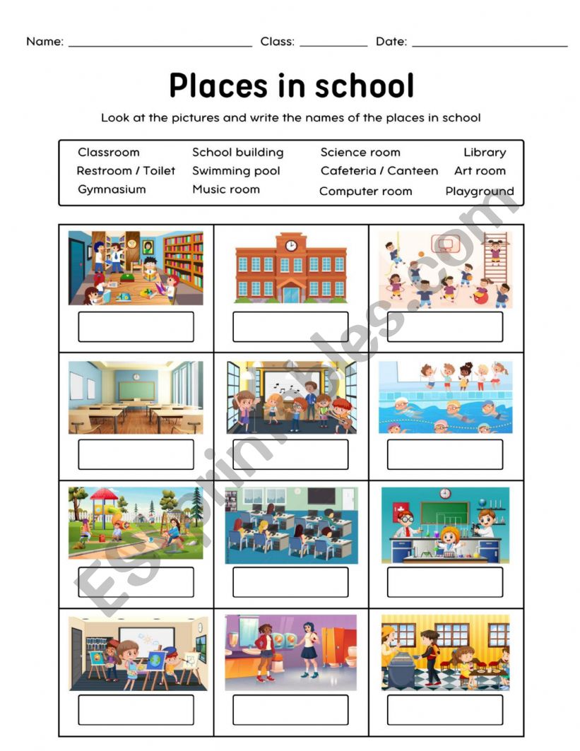 Places in school worksheet
