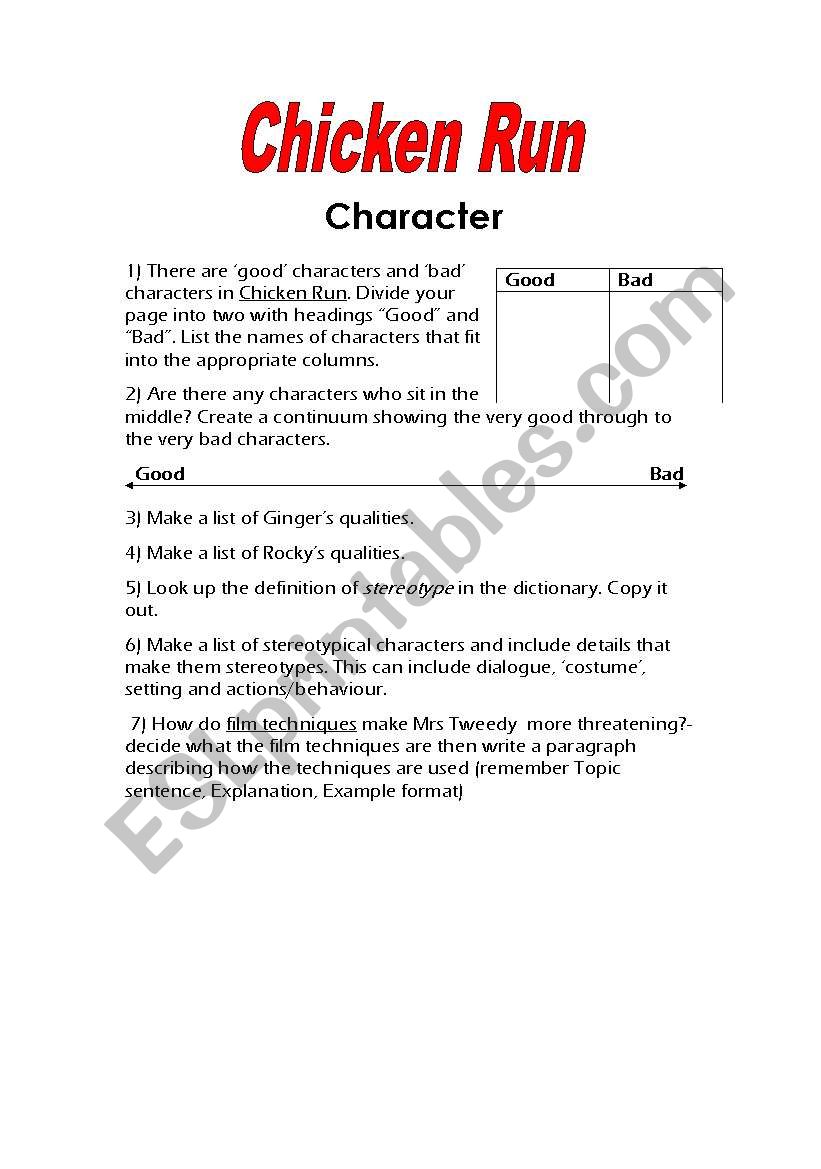 Characters worksheet