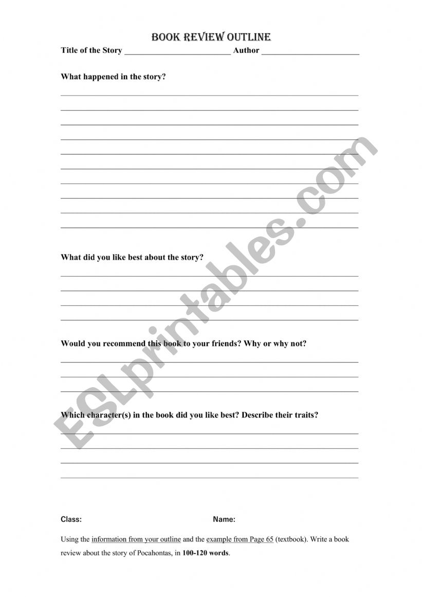 Book Review Outline worksheet