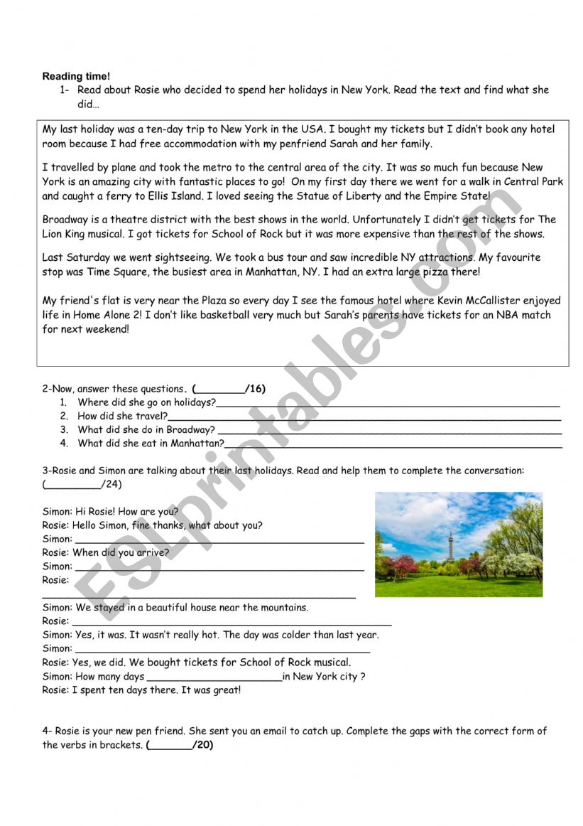 Simple Past - Holidays worksheet