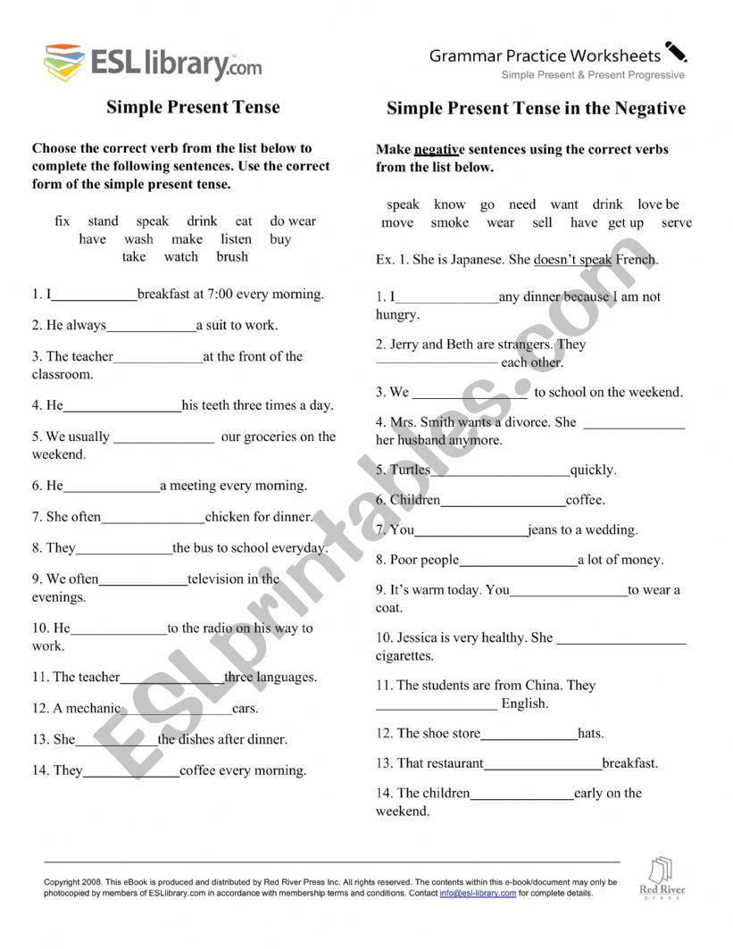 siemple present worksheet