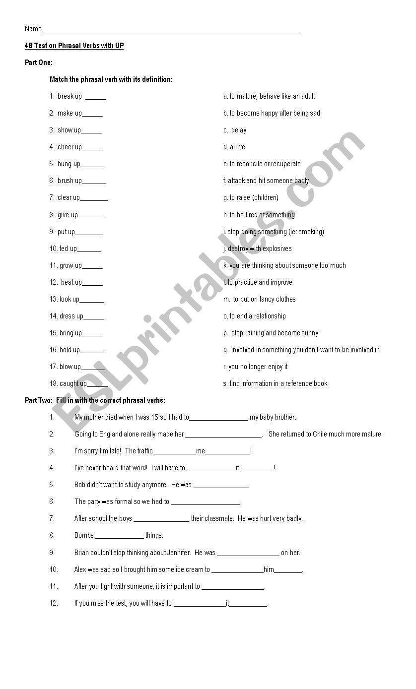 Phrasal VERB UP TEST worksheet