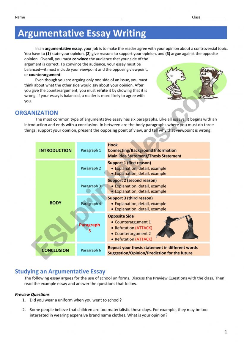 Argumentative essay worksheet worksheet