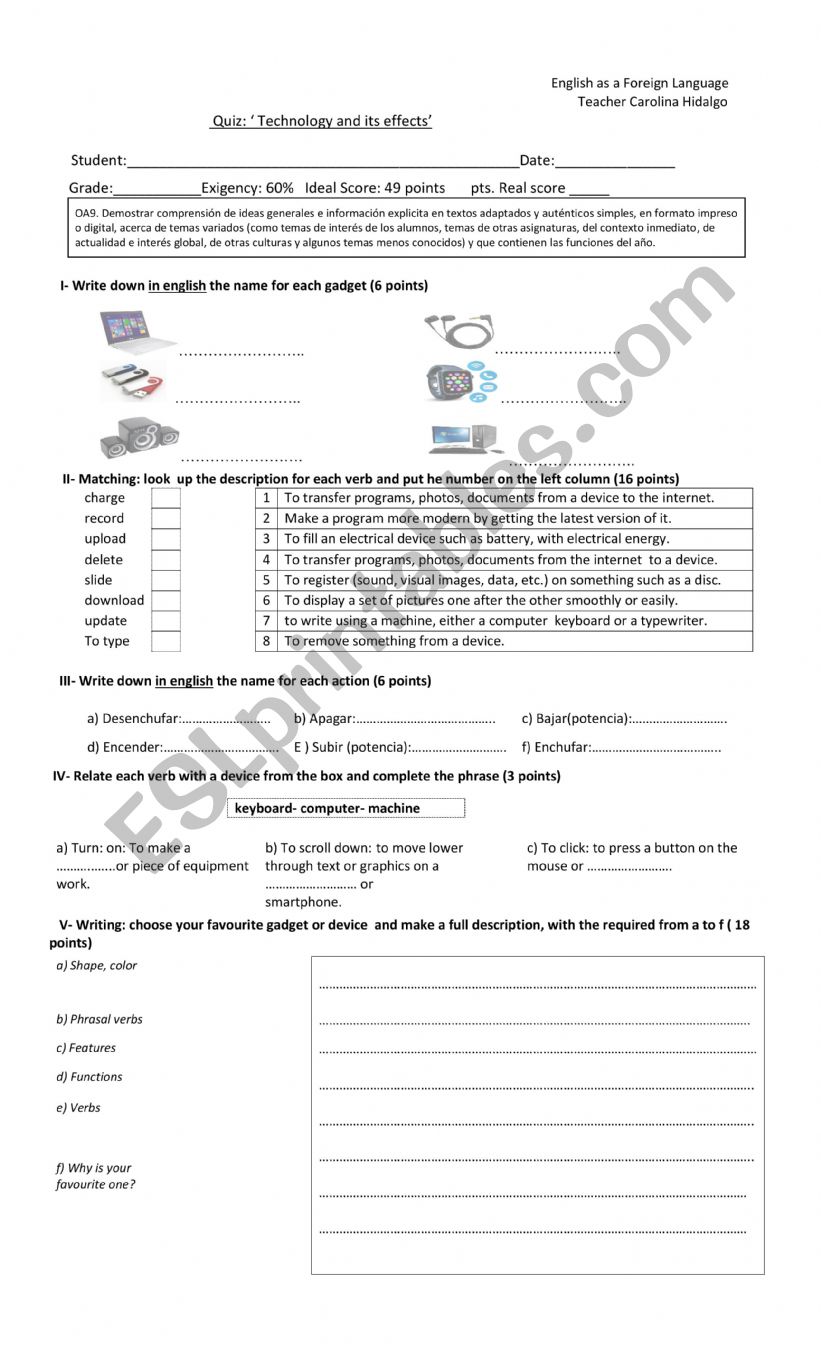 TECHNOLOGY- GADGETS-DEVICES AND VERBS QUIZ