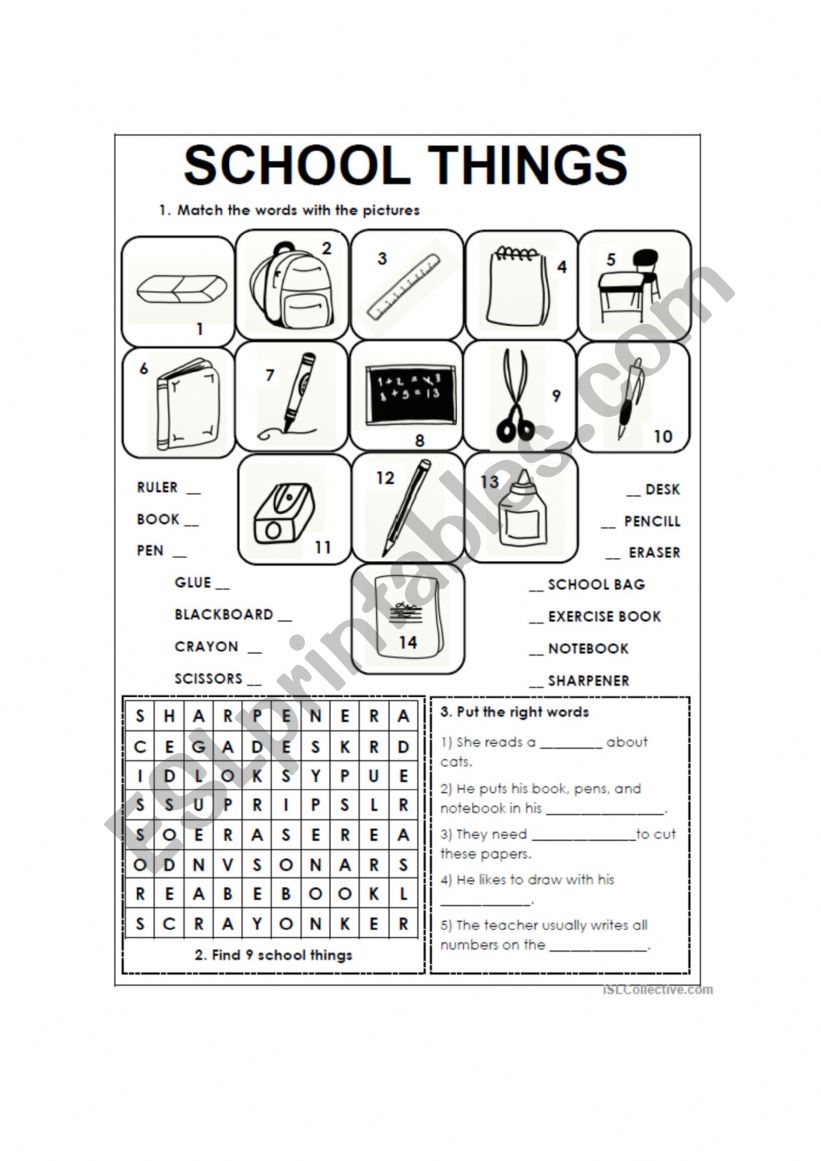 School things  worksheet