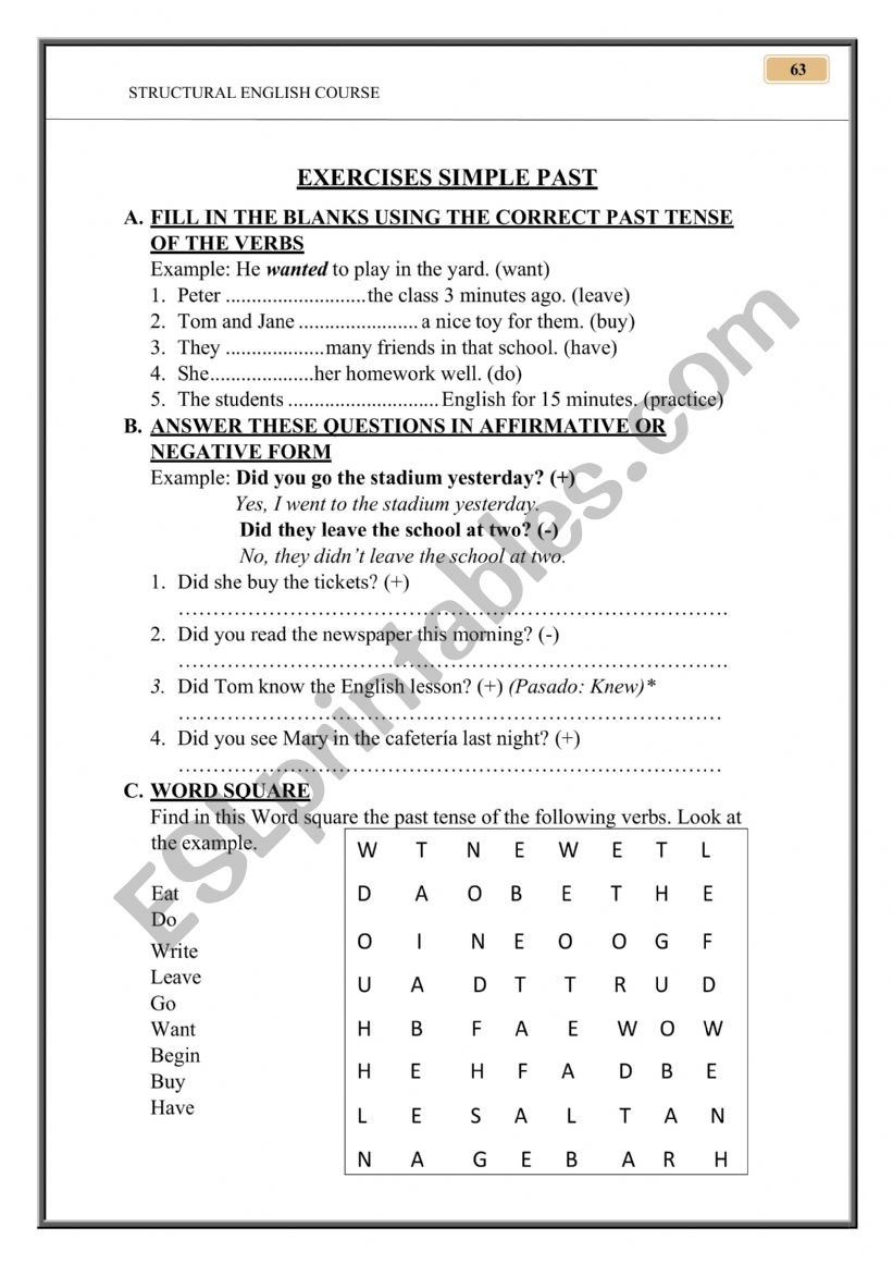 PAST SIMPLE worksheet